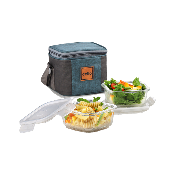 cello Elite Square, Leakproof, Microwave safe (320 ml) 2 Containers Glass Office
