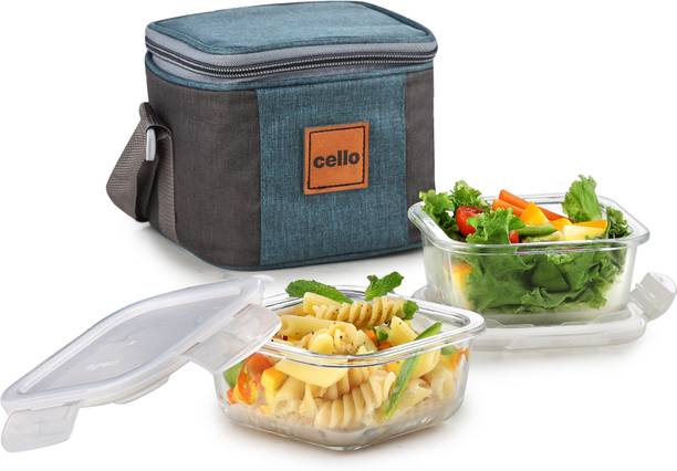 cello Elite Square, Leakproof, Microwave safe (320 ml) 2 Containers Glass Office Lunch Box