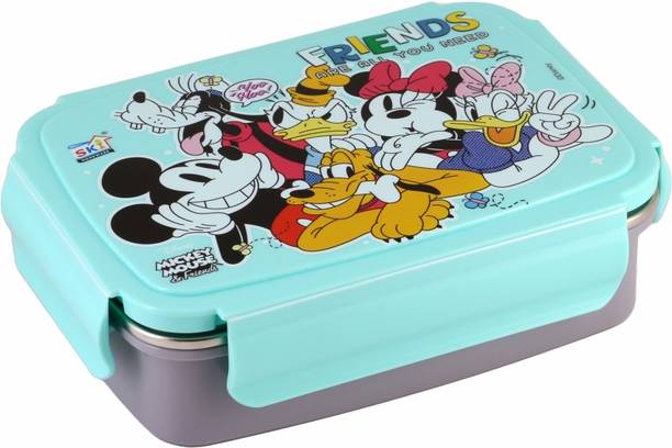 SKI Crunchy- Insulated 2 grid bento Lunch Box, stainless steel inner- Mickey & Frnds 1 Containers Lunch Box