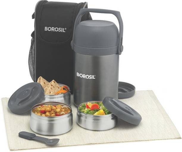 BOROSIL Hot n Fresh Insulated Lunch Box, 3pc Set (420ml x 2 + 350ml x 1), Upto 8 Hr. Hot 3 Containers Lunch Box