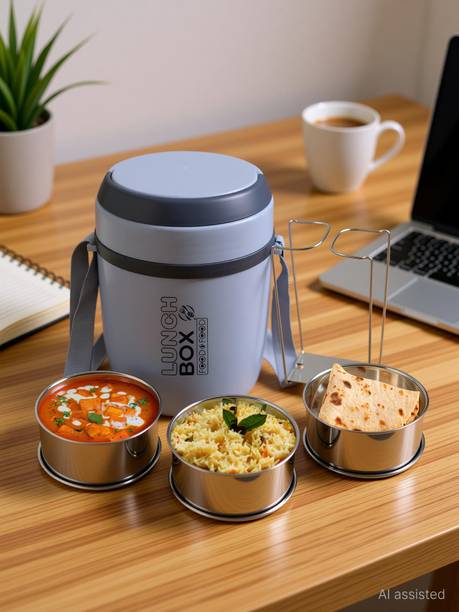 FOODNFOOD Carry3 Insulated Hot and Cold with Lock Lifter Stainless Steel 3 Containers Stainless Steel Office Lunch Box
