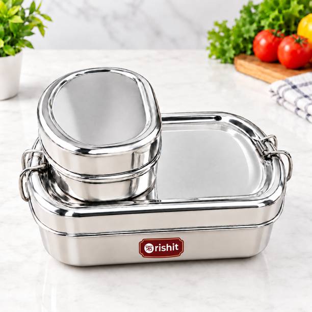 rishit Steel Lunch Box with Leak Proof Design and 500ml+150ml Lunch Box For Kids