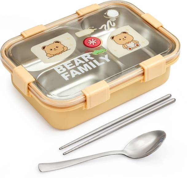 Boxito Bear Family Steel Lunch Box 3 Containers Stainless Steel, Plastic, Silicone School Lunch Box