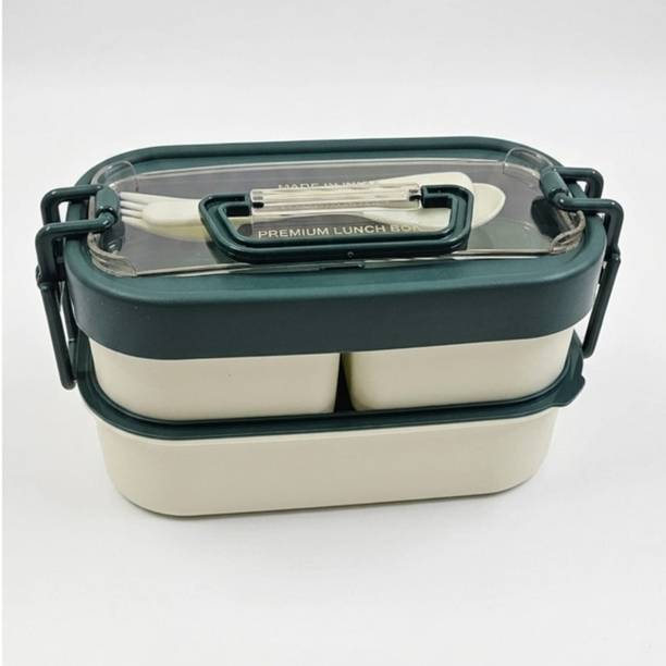 arokni CREAMY LUNCH BOX 3 Containers Plastic School Lunch Box