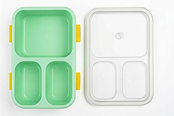 click flix 3 Compartment Leak Proof Lunch Box with Spoon | Tiffin Box for Kids & Office 3 Containers Plastic School Lunch Box
