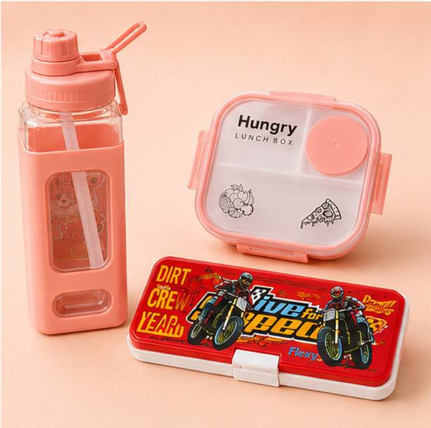 LVEORCH Kids Lunch Box Combo Set (3 Pcs)|BPA-Free Lunch Box, Water Bottle & Pencil Box 1 Containers Plastic School Lunch Box