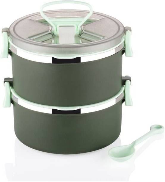 Analog Kitchenware Kids/School/College/Office 2 Layer Lunch Box For Inner SS & Outer Plastic Tiffin 2 Containers Stainless Steel, Plastic Office Lunch Box