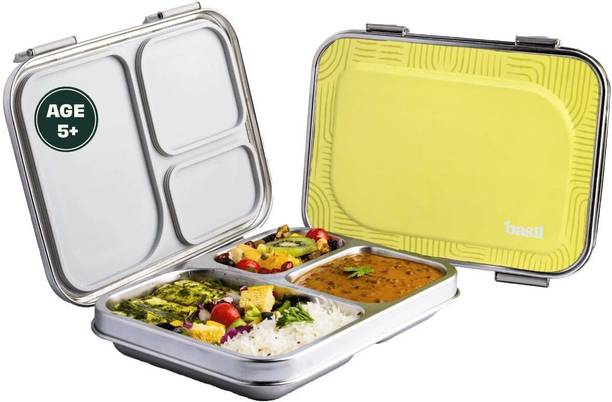 BASIL Bento Box - Lunch Box for Kids| Stainless Steel| Leak Proof| - Green 3 Containers Stainless Steel Office Lunch Box