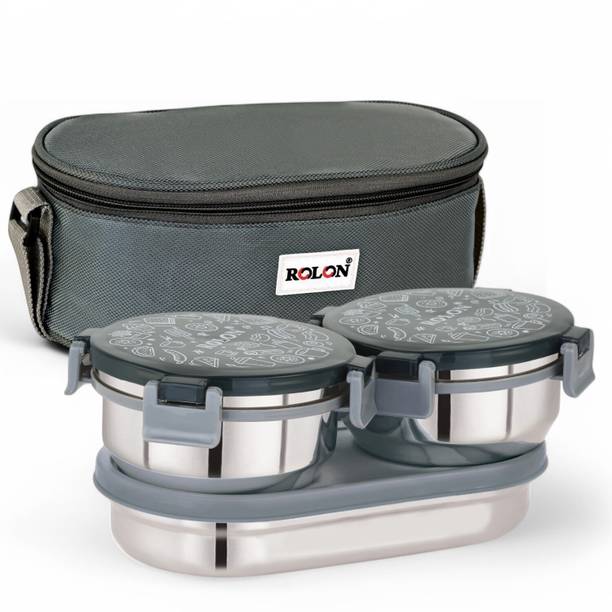 ROLON Lunch Lock Double Decker | Grey | 3 Airtight Containers | Insulated Lunch Bag 3 Containers Lunch Box