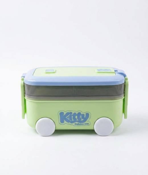 DIMAZO Car Kids Cartoon Lunch Box with Spoon | Leakproof School Tiffin Box | BPA-Free 3 Containers Plastic School Lunch Box