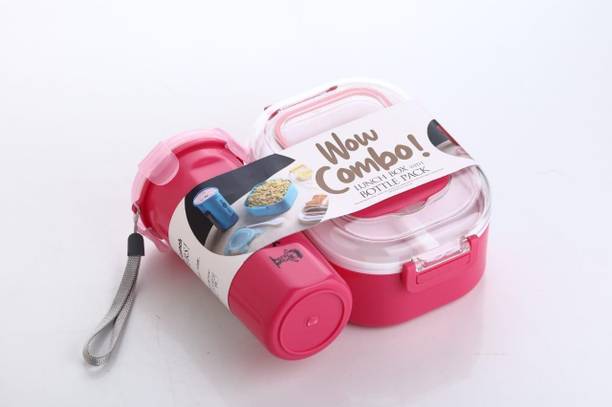 METGUNZ 3 compartment Lunch Box / Tiffin Box with 750 ml Water Bottle 1 Containers Plastic School Lunch Box