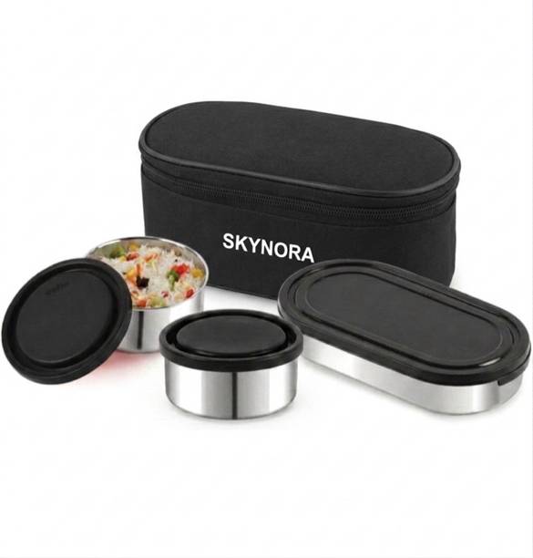 SKYNORA Lunch Box Stainless Steel 3 Containers Leak Proof tiffin box Black 1050m
