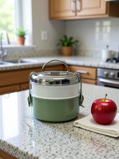 Metallure Modern 2-tier Steel Tiffin 2 Containers Stainless Steel Office Lunch Box