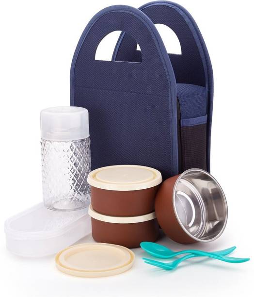 VSELL Stainless Steel Lunch Box Bag 3 Container and 1 Casserole Set with Bottle 5 Containers Lunch Box