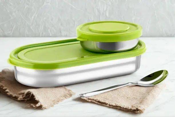 Mainsa Steel Lunch Box Tiffin Box with Spoon Boys and Girls Using For School 2 Containers Stainless Steel School Lunch Box