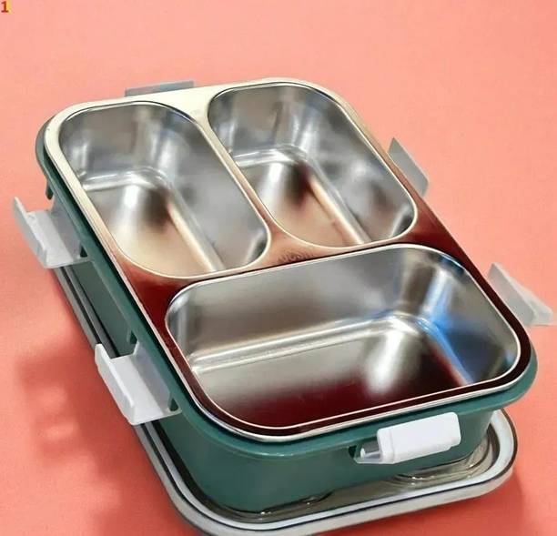kanha collection A104-7059 (Stainless Steel Lunch Box) Container Leak Proof Lunch Box For Kids 3 Containers Stainless Steel College Lunch Box