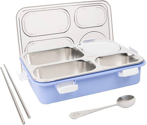 RBGIIT Adults Kids Perfect Size for Meal BPA-Free Food 4 Compartment Spoon Chopstick 4 Containers Lunch Box
