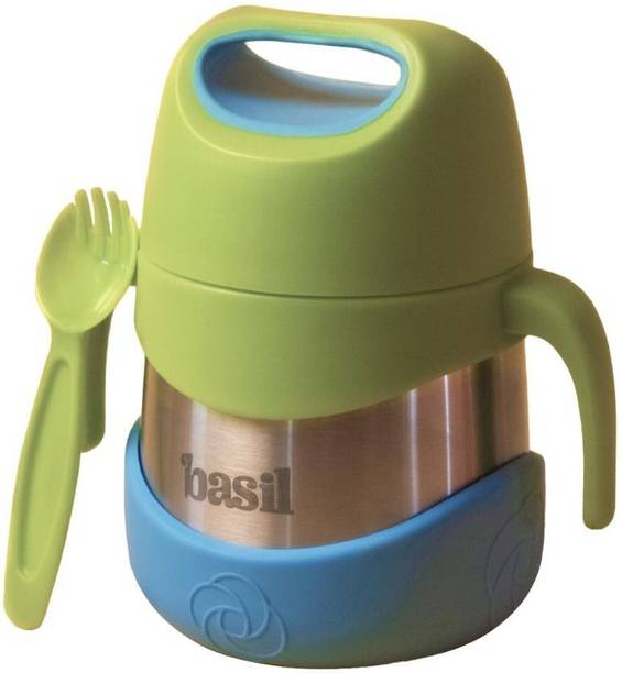 BASIL ThermoTot Kids 320ml Insulated Food Jar Steel Hot&Cold Lunch Box & spork - Blue 1 Containers Stainless Steel School Lunch Box