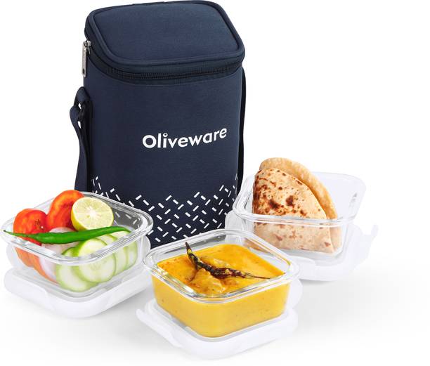 ओलिववेयर Contra Glassware Lunch Box 3x320ml, Microwave safe & Borosilicate Glass 3 कंटेनर लंच बॉक्स