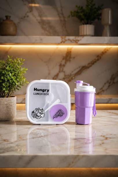 KNV Hungry Lunch Box With Water Bottle 2 Containers Plastic School Lunch Box