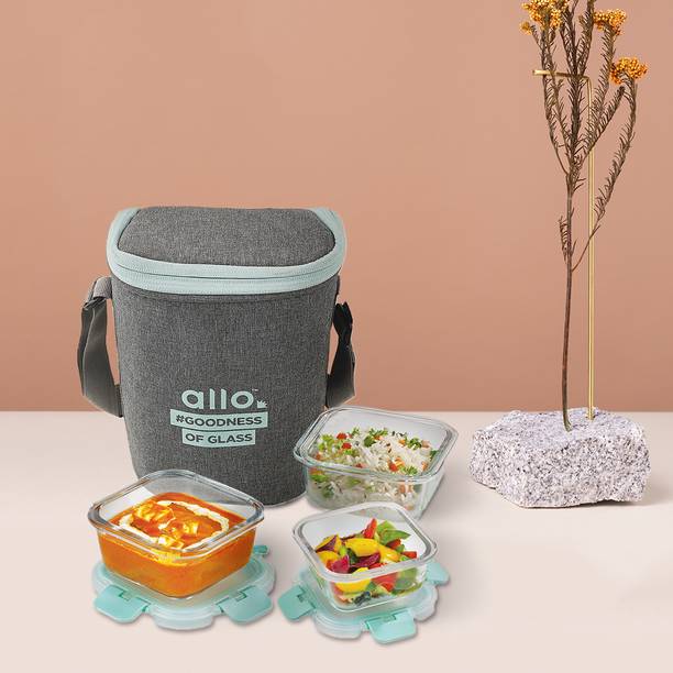 Allo Foodsafe Glass Lunch Box with Denim Gey Lunch Bag, 310ml x 2, 160ml x 1 4 Containers Lunch Box