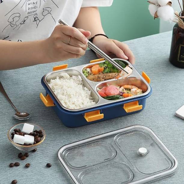 IONICCRAFTERS 3 Compartment Stainless Steel Lunch Boxes with Removable Reusable 3 Containers 3 Containers Lunch Box