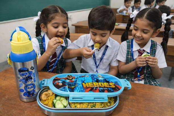 PBOXSTEEL Kids Lunch Box Stainless Steel Inner & Water Bottle|Cartoon Superhero Design 1 Containers Stainless Steel School Lunch Box