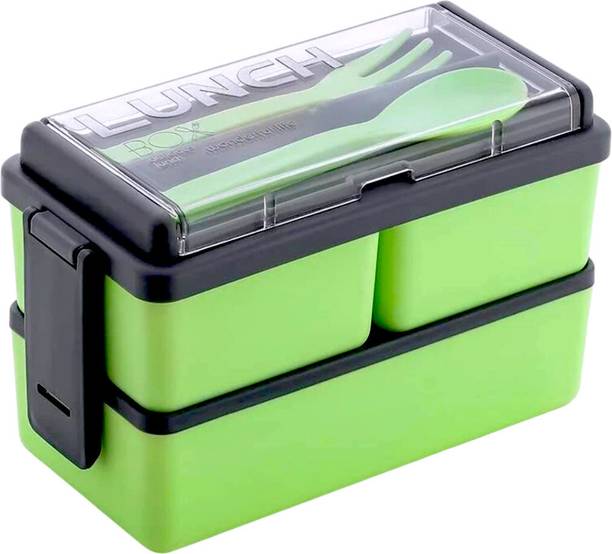 GALAXY SHINE Rectangular Classy 3 Section With 1 Spoon & 1 Fork 3 Containers Lunch Box 3 Containers Lunch Box
