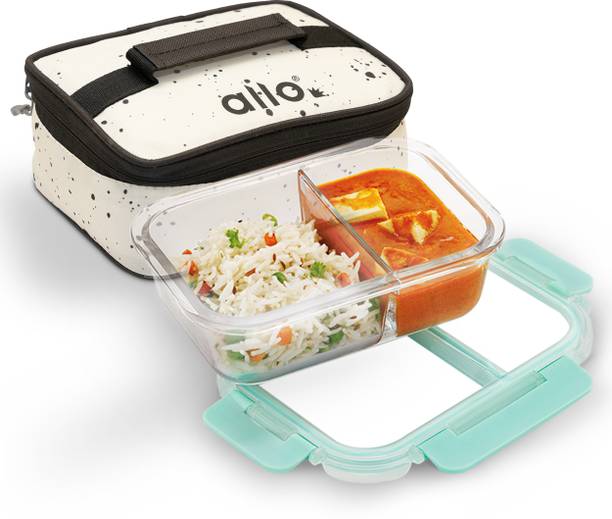 Allo FoodSafe Glass Lunch Box,Microwave Safe Tiffin with Splash White Lunch Bag, 1 Containers Lunch Box