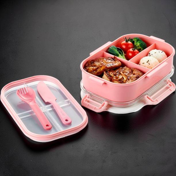 Zenvya Portable Bento Lunch Box with Multiple Compartments 3 Containers Plastic School Lunch Box