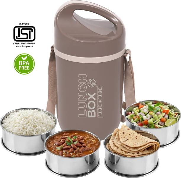 FOODNFOOD Matrix4 Insulated Hot and Cold with Lock Lifter Stainless Steel 4 Containers Stainless Steel Office Lunch Box