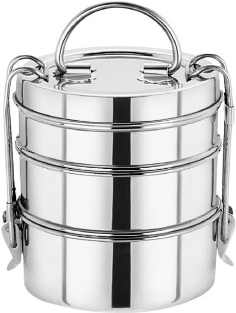 AEROBIX Clipper Stainless Steel Tiffin Box Set, Set of 3 Container, Silver-1100 ml 3 Containers Lunch Box