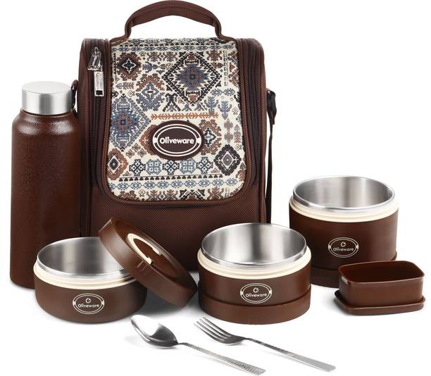 Oliveware Teso Musk Lunch Box 3 Containers Stainless Steel Office Lunch Box