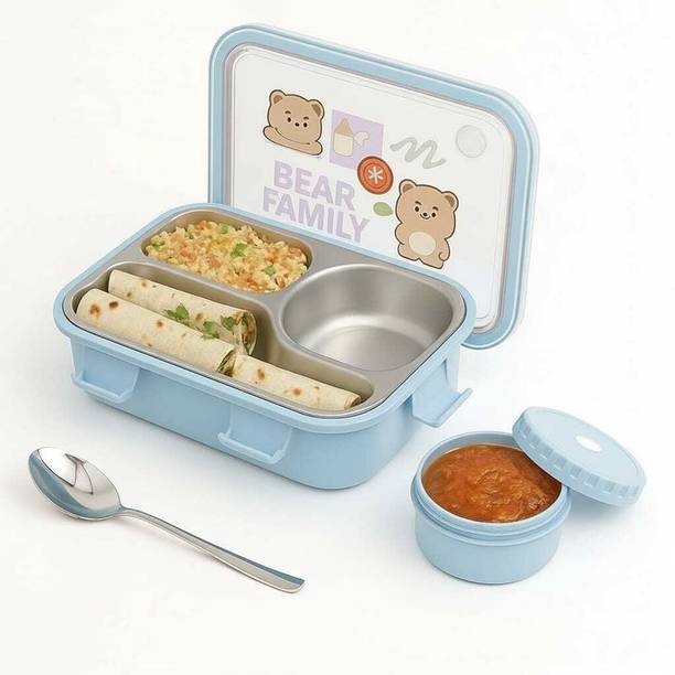 gravity Bear Family Stainless Steel 3 Containers Leak Proof School Lunch Box (900 Ml) 3 Containers Stainless Steel School Lunch Box