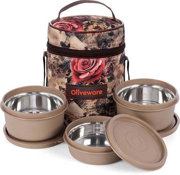 Oliveware Lunch Box 3 Containers Stainless Steel Office Lunch Box