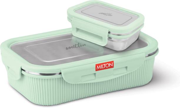 MILTON Cool Touch Epic 800 Stainless Steel Microwaveable Tiffin, Set of 2(780ml,180ml) 2 Containers Stainless Steel Office Lunch Box