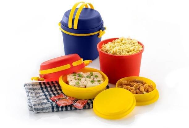 AK10ZONE Plastic Round Shape 3 Compartments Lunch Box 3 Containers Lunch Box