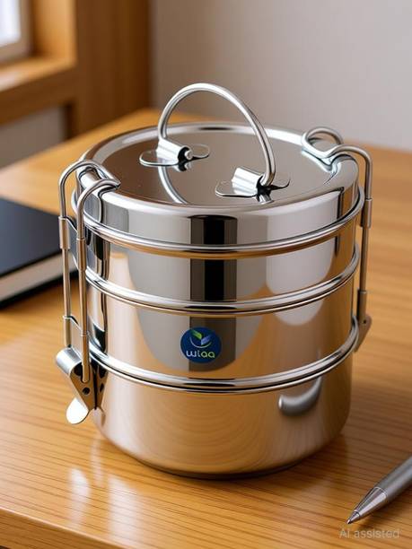 wiaa Steel Sada Simple Compartment Clip Tiffin/Lunchbox 3 Containers Stainless Steel Office Lunch Box
