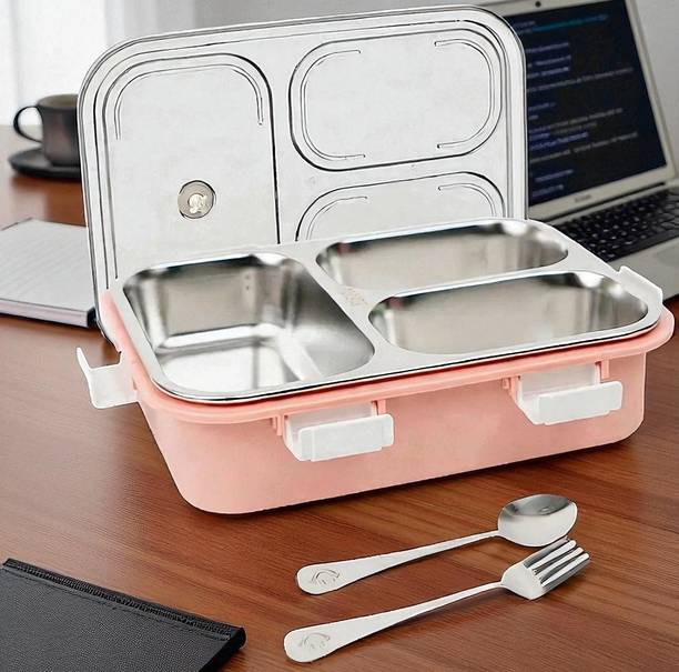 Colorbee Leak-Free 750 ml Stainless Steel 3-Compartment Lunch Box with Silicone Lids 3 Containers Lunch Box