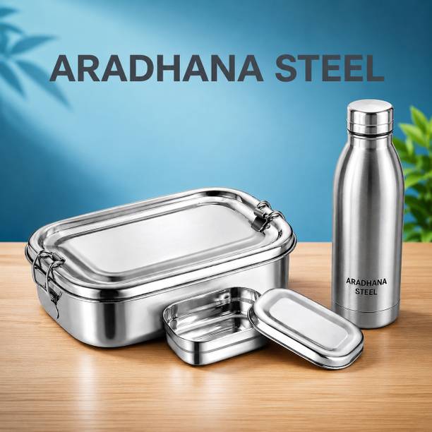 ARADHANA STEEL Premium Tiffin & Bottle Set 2 Containers Stainless Steel School Lunch Box