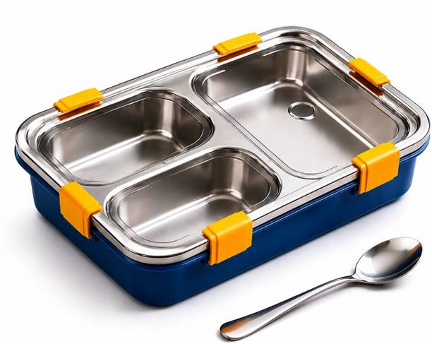 PARULINDUSTRIES Premium 3-Compartment Stainless Steel Leakproof Bento Box 3 Containers Stainless Steel School Lunch Box