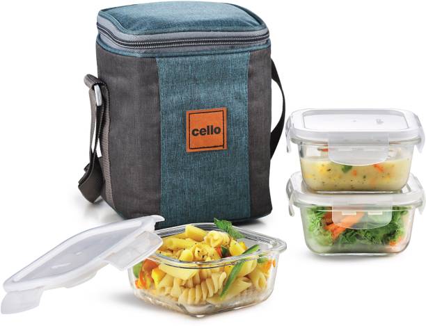 cello Elite Square, Leakproof, Microwave safe (320 ml) 3 Containers Lunch Box