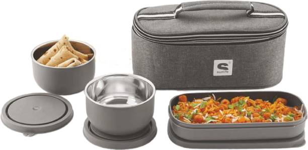YUIOP - Micro Trust 2+1 Steel Lunch Box - With 2 Inner Steel Containers & 1 Roti Box 3 Containers Lunch Box