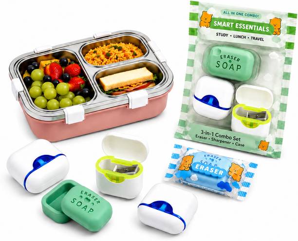 PREP PARTNER Lunch box with eraser combo pack of 2 3 Containers Stainless Steel 