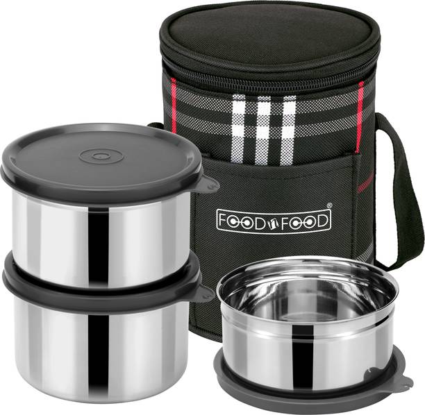 FOODNFOOD Executive Lite Insulated Black Carry Bag (Airtight & Leak-Proof) 3 Containers Stainless Steel Office Lunch Box