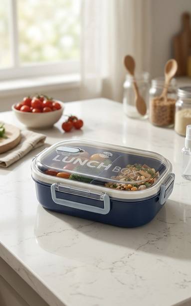 UAfashionhouse Rectangle classic 2 section lock with spoon &fork lunch box for school & office 1 Containers Plastic School Lunch Box