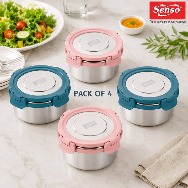 Max Senso Apolo Stainless Steel Lunch Box Pack of 2 with Airtight & Leak Proof Containers 4 Containers Stainless Steel, Plastic Office Lunch Box