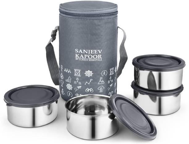 Sanjeev Kapoor By Classic Essentials Stainless Steel | Insulated Fabric Bag | 4 Containers Stainless Steel Office Lunch Box