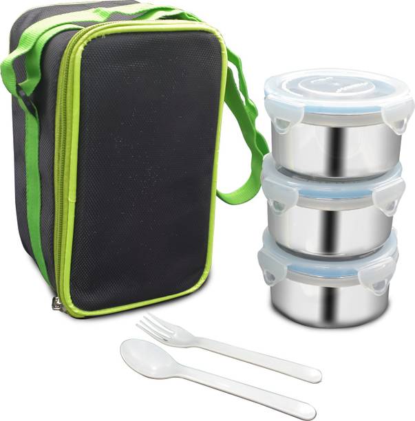 GALOOF Leak Proof Air Tight Containers & Bag, Steel tiffin box, meal box 3 Containers Lunch Box