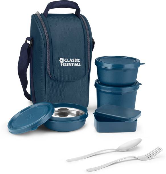Classic Essentials Meal master Microwave Safe Insulated Bag & Cutlery, 1 Pickle Box, 4 Containers Stainless Steel Office Lunch Box